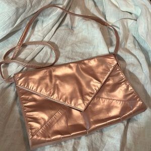 Vintage Metallic Peach Leather Envelope Crossbody Bag Krizia